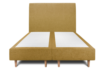 Lit 2x 80x200 cm - Sommier tapissier H35 cm + tête de lit tapissée - Tissu Toile natté Jaune