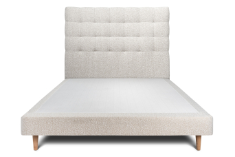Lit 160x200 cm - Sommier tapissier H29 cm + tête de lit capitonnée - Tissu Bouclette Beige Clair
