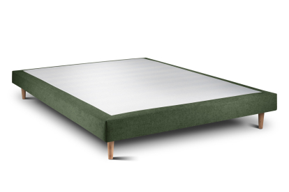 Lit 160x200 cm - Sommier tapissier H29 cm + tête de lit à lignes - Tissu Toile natté Vert Kaki