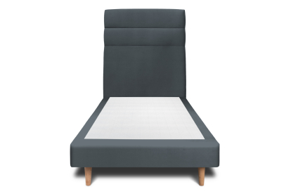 Lit 90x190 cm - Sommier tapissier H29 cm + tête de lit à lignes - Tissu Velours Gris Anthracite