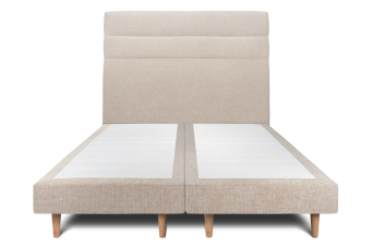 Lit 2x 90x200 cm - Sommier tapissier H29 cm + tête de lit à lignes - Tissu Toile natté Beige Brun