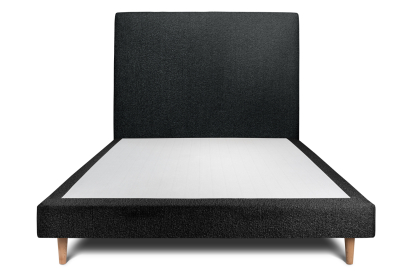 Lit 140x200 cm - Sommier tapissier H29 cm + tête de lit tapissée - Tissu Bouclette Noir