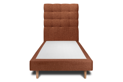 Lit 90x200 cm - Sommier tapissier H29 cm + tête de lit capitonnée - Tissu Bouclette Terracotta