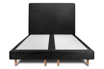 Lit 2x 80x200 cm - Sommier tapissier H29 cm + tête de lit tapissée - Tissu Bouclette Noir