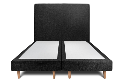 Lit 2x 80x200 cm - Sommier tapissier H29 cm + tête de lit tapissée - Tissu Bouclette Noir