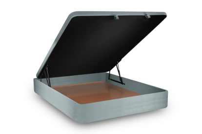 Lit coffre 200x200 cm avec Tête de lit capitonnée - Tissu Velours Gris Bleuté