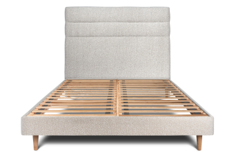 Lit 160x200 cm - Sommier à lattes H29 cm + tête de lit à lignes - Tissu Bouclette Beige Clair