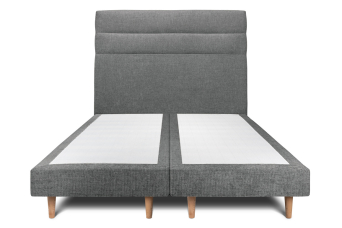 Lit 2x 90x200 cm - Sommier tapissier H29 cm + tête de lit à lignes - Tissu Toile natté Gris Anthracite
