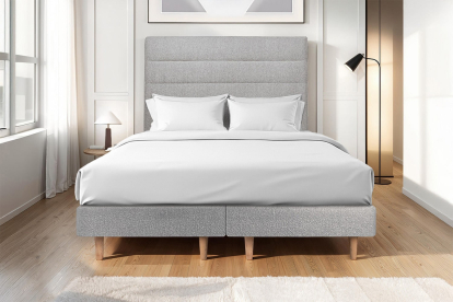 Lit 2x 90x200 cm - Sommier tapissier H29 cm + tête de lit tapissée - Tissu Bouclette Gris