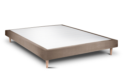Lit 140x190 cm - Sommier tapissier H29 cm + tête de lit à lignes - Tissu Velours Taupe