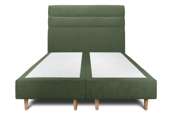 Lit 2x 80x200 cm - Sommier tapissier H35 cm + tête de lit à lignes - Tissu Toile natté Vert Kaki