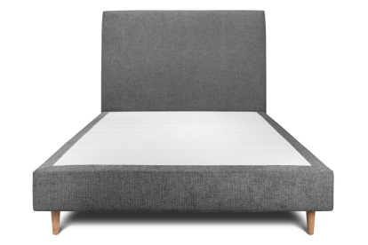 Lit 140x200 cm - Sommier tapissier H35 cm + tête de lit tapissée - Tissu Toile natté Gris Anthracite