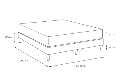 Pack lit complet 160x200 cm - Matelas + 2 Sommiers noirs + 2 oreillers + Couette - Buckingham