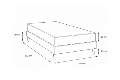 Ensemble Matelas Sommier 90x190 cm - Sommier Noir (déjà monté) - Buckingham
