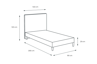 Lit 90x200 cm - Sommier tapissier H29 cm + tête de lit capitonnée - Tissu Velours Bleu Océan