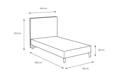 Lit 90x190 cm - Sommier tapissier H35 cm + tête de lit capitonnée - Tissu Bouclette Gris