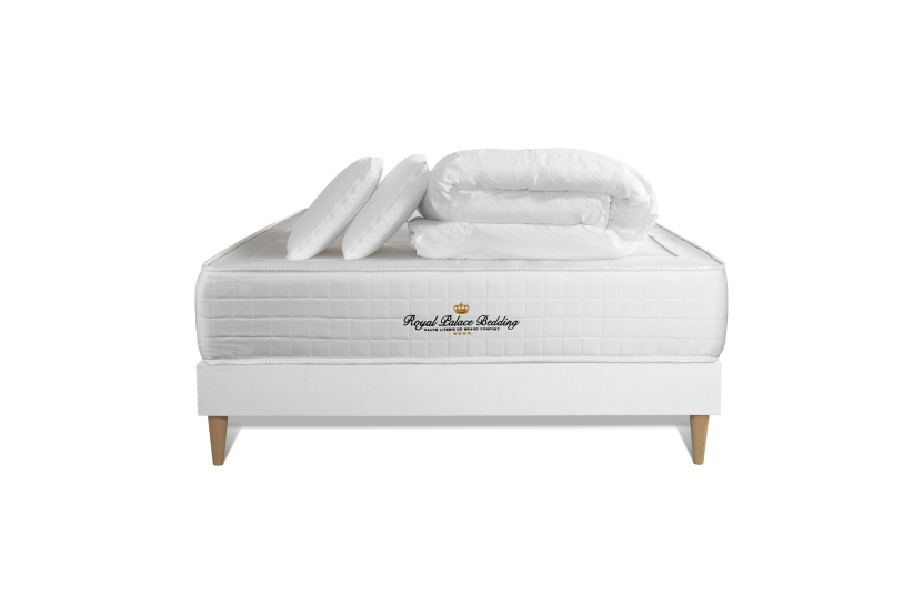 Pack lit complet 160x200 cm - Matelas + Sommier Blanc + 2 oreillers + Couette - Windsor