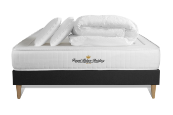 Pack lit complet 160x200 cm - Matelas + Sommier Noir + 2 oreillers + Couette - Lancaster