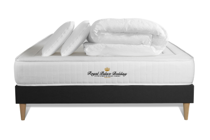 Pack lit complet 160x200 cm - Matelas + Sommier Noir + 2 oreillers + Couette - Lancaster