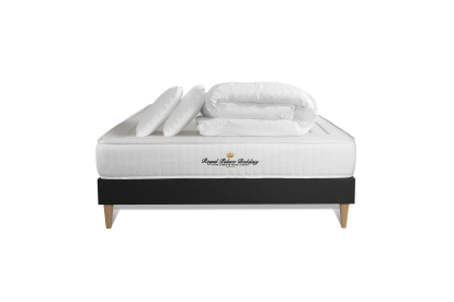 Pack lit complet 140x190 cm - Matelas + Sommier Noir + 2 oreillers + Couette - Nottingham