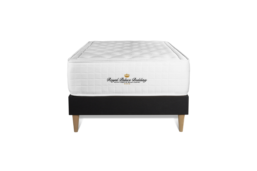 Ensemble Matelas Sommier 90x190 cm - Sommier Noir (déjà monté) - Buckingham