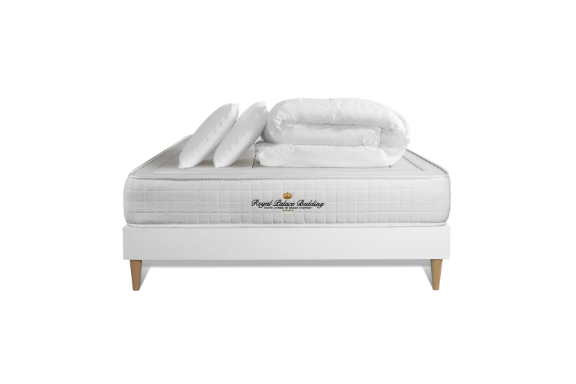Pack lit complet 160x200 cm - Matelas + Sommier Blanc + 2 oreillers + Couette - Balmoral