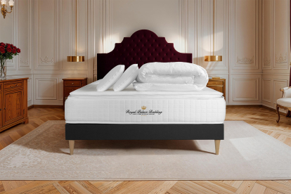 Pack lit complet 140x190 cm - Matelas + Sommier Noir + 2 oreillers + Couette - George V