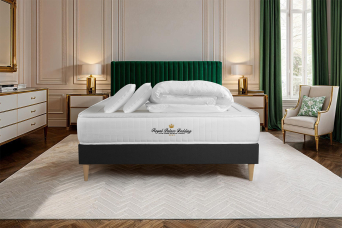 Pack lit complet 200x200 cm - Matelas + Sommier Noir (en kit) + 2 oreillers + Couette - Lancaster
