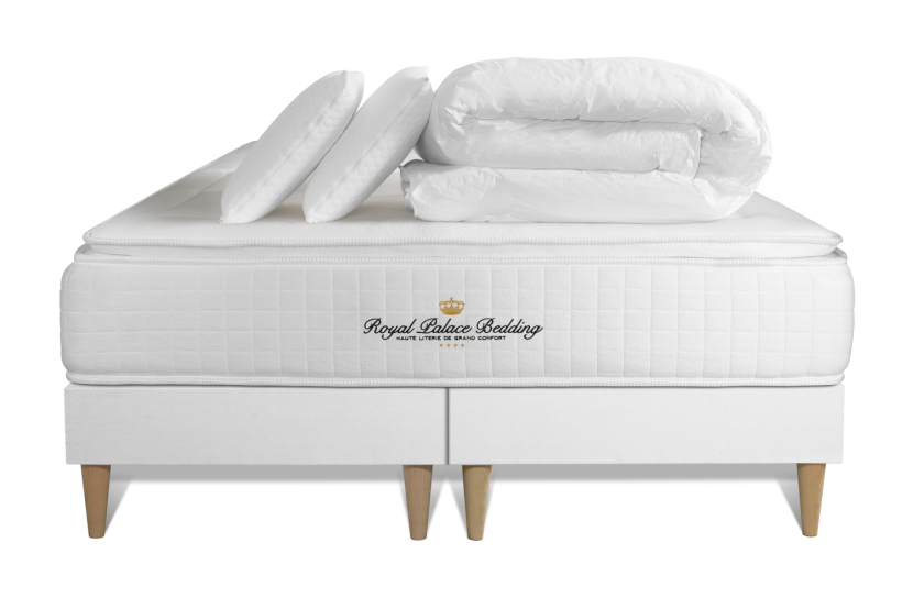 Pack lit complet 200x200 cm - Matelas + 2 Sommiers Blancs + 2 oreillers + Couette - George V