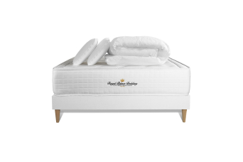 Pack lit complet 180x200 cm - Matelas + Sommier Blanc (en kit) + 2 oreillers + Couette - Buckingham