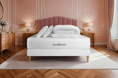 Pack lit complet 140x190 cm - Matelas + Sommier Blanc (en kit) + 2 oreillers + Couette - Buckingham