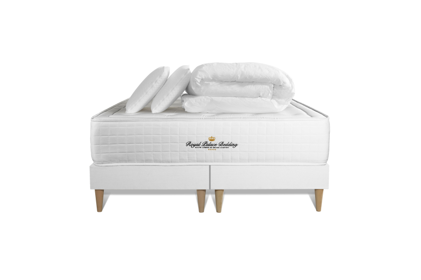 Pack lit complet 160x200 cm - Matelas + 2 Sommiers Blancs + 2 oreillers + Couette - Buckingham