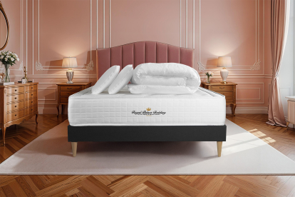 Pack lit complet 140x190 cm - Matelas + Sommier Noir (en kit) + 2 oreillers + Couette - Buckingham