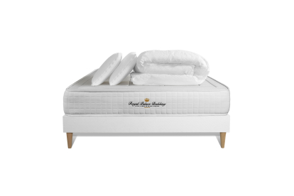 Pack lit complet 140x200 cm - Matelas + Sommier Blanc + 2 oreillers + Couette - Balmoral