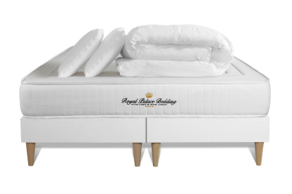 Pack lit complet 200x200 cm - Matelas + 2 Sommiers Blancs + 2 oreillers + Couette - Lancaster