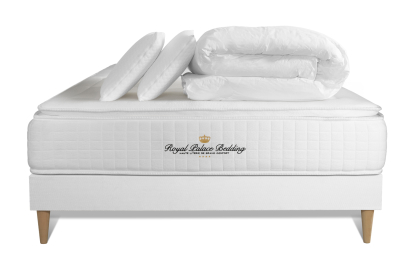 Pack lit complet 140x190 cm - Matelas + Sommier Blanc (en kit) + 2 oreillers + Couette - George V
