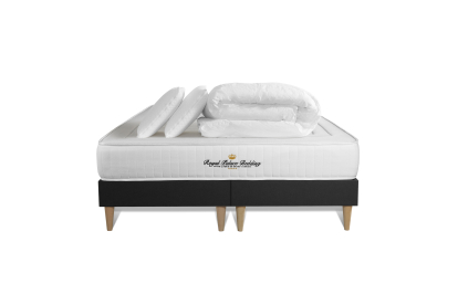 Pack lit complet 160x200 cm - Matelas + 2 Sommiers noirs + 2 oreillers + Couette - Lancaster