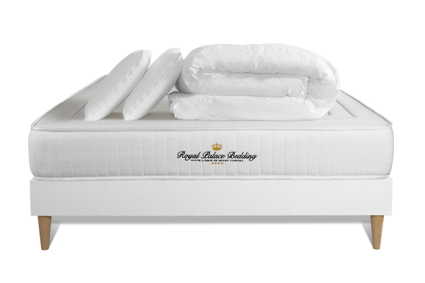 Pack lit complet 140x200 cm - Matelas + Sommier Blanc + 2 oreillers + Couette - Lancaster