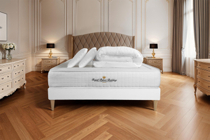 Pack lit complet 140x190 cm - Matelas + Sommier Blanc (en kit) + 2 oreillers + Couette - Balmoral